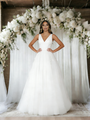 White Tulle V-neck Appliques Wedding Dress