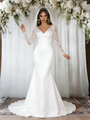 White Mermaid Long Sleeve V-neck Wedding Dress
