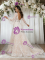 Champagne Tulle Lace Long Sleeve Wedding Dress