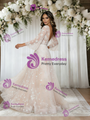 Champagne Tulle Lace Long Sleeve Wedding Dress