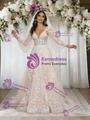 Champagne Tulle Lace Long Sleeve Wedding Dress