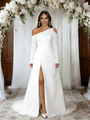 White Irregular Neck Long Sleeve Wedding Dress