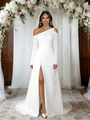White Irregular Neck Long Sleeve Wedding Dress