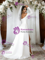 White Irregular Neck Long Sleeve Wedding Dress