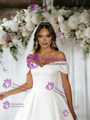 White Satin Off the Shoulder Wedding Dress