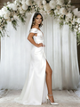 White Satin Off the Shoulder Pleats Wedding Dress