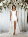 White Satin Straps Split Wedding Dress