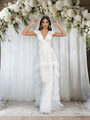 White Lace Tulle V-neck Wedding Dress