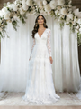 White Lace V-neck Long Sleeve Wedding Dress
