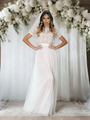 White Chiffon Lace Short Sleeve Wedding Dress