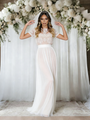 White Chiffon Lace Short Sleeve Wedding Dress