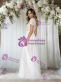 White Chiffon Lace Short Sleeve Wedding Dress
