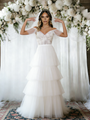 White Tulle Off the Shoulder Lace Wedding Dress