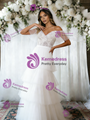 White Tulle Off the Shoulder Lace Wedding Dress