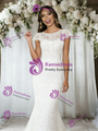 White Mermaid Lace Cap Sleeve Wedding Dress