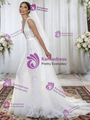 White Tulle V-neck Appliques Wedding Dress