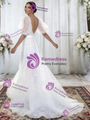 White Tulle Puff Sleeve Appliques Wedding Dressu