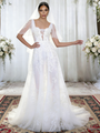 White Tulle Square Neck Appliques Wedding Dress
