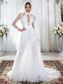 White Tulle Halter Backless Wedding Dress