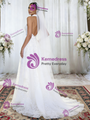 White Tulle Halter Backless Wedding Dress