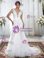 White Deep V-neck Tulle Backless Wedding Dress