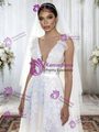 White Deep V-neck Tulle Backless Wedding Dress