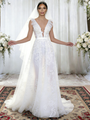 White Deep V-neck Tulle Backless Wedding Dress