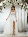 White Tulle Long  Sleeve Lace Wedding Dress
