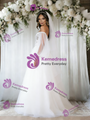 White Tulle Puff Sleeve Appliques Wedding Dress
