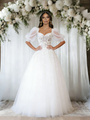 White Tulle Puff Sleeve Appliques Wedding Dress