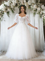 White Tulle Puff Sleeve Appliques Wedding Dress