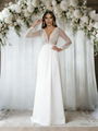 White Long Sleeve V-neck Backless Wedding Dress