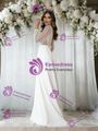 White Long Sleeve V-neck Backless Wedding Dress