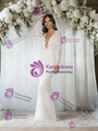 White Mermaid Lace Long SLeeve Backless Wedding Dress