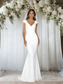 White Mermaid V-neck Cap Sleeve Wedding Dress