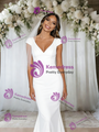 White Mermaid V-neck Cap Sleeve Wedding Dress