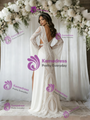 White V-neck Lace Long Sleeve Wedding Dress