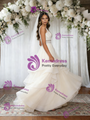 Beige White Tulle Lace V-neck Wedding Dress