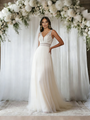 Beige White Tulle Lace V-neck Wedding Dress