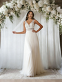 Beige White Tulle Lace V-neck Wedding Dress