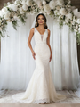 White Mermaid Appliques V-neck Wedding Dress