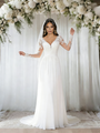 White Chiffon Long Sleeve V-neck Appliques Wedding Dress