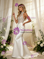 Beige White Mermaid Satin Halter Beading Wedidng Dress