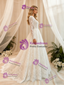 White Lace Long Sleeve V-neck Wedding Dress
