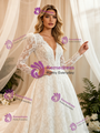 White Lace Long Sleeve V-neck Wedding Dress