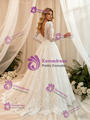 White Lace Long Sleeve V-neck Wedding Dress