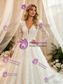 White Lace Long Sleeve V-neck Wedding Dress