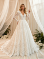 White Lace Long Sleeve V-neck Wedding Dress