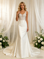 White Mermaid Satin Appliques Wedding Dress