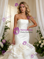 Beige White Mermaid Satin Tulle Flower Wedding Dress